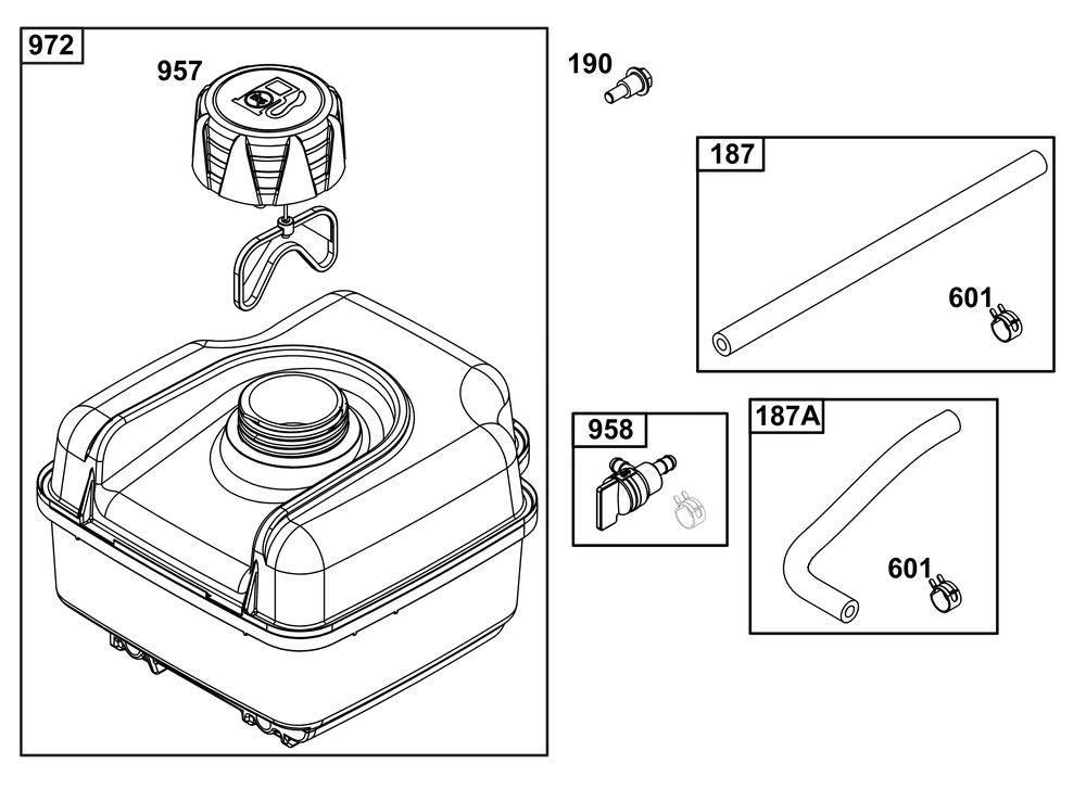 Fuel Supply Group Diagram and Parts List for 15T232-1850-F1 100000 - 19Z999 Briggs and Stratton Engine